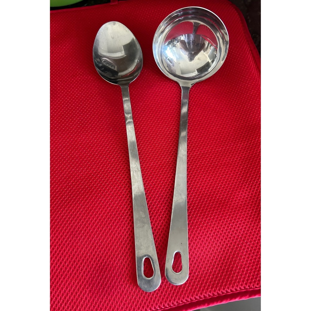 IKEA 365+ Stainless Steel Serving Set Soup Ladle and Large Spoon 2 Piece Silver